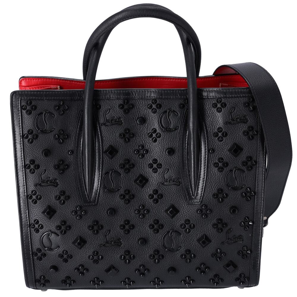 Christian Louboutin Black Leather Embossed Satchel with Red Interior
